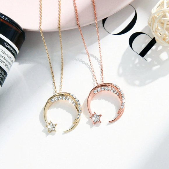 5 for $25 Crystal Decorated Moon Pendant Necklace - Picture 7 of 8